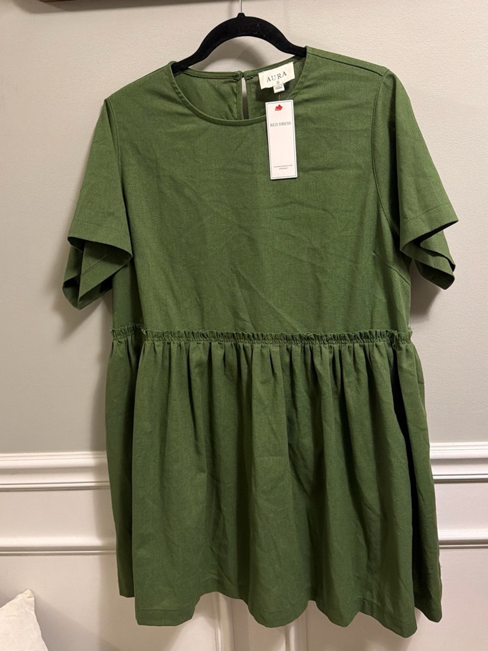 Aura women’s Olive Green Short Sleeve Peplum Dress